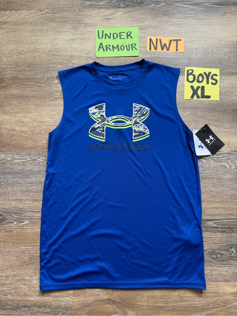 NWT Under Armour Boys Blue Graphic Sleeveless Athletic Tank